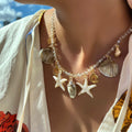 Wholesale seashell necklaces - european & american style cross-border jewelry - women's starfish beaded unique & high-end sweater necklace/collarbone chain