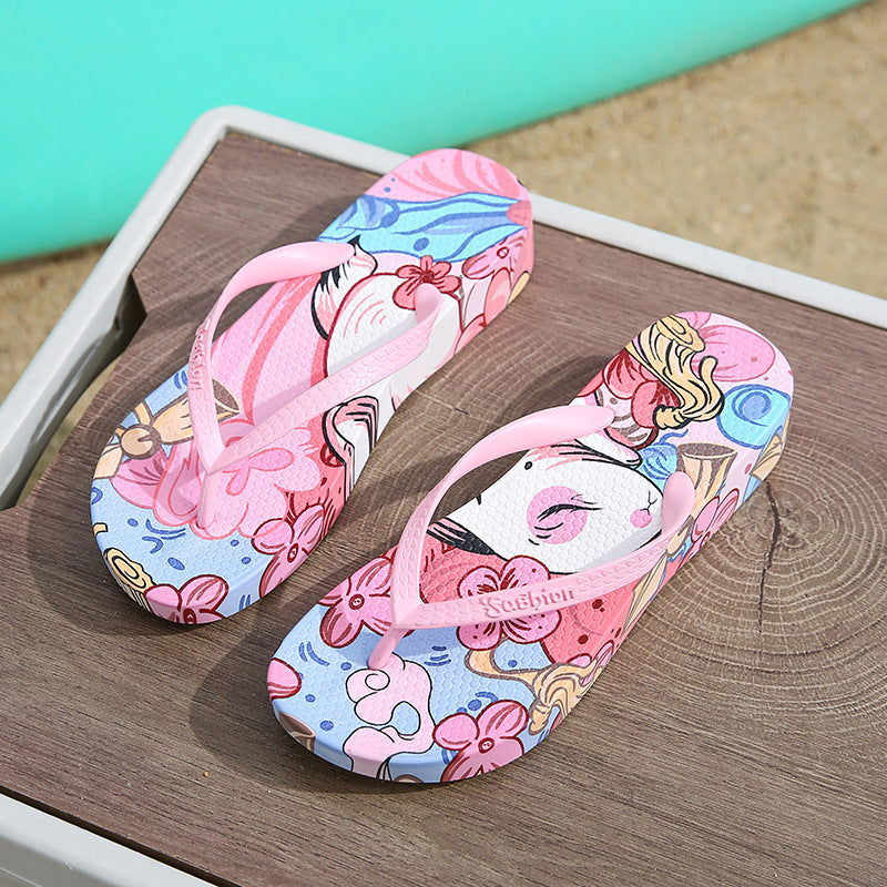 Women's flip-flops: summer fashion, beachwear, new mid-heel, non-slip, soft sole, cute cartoon thong sandals