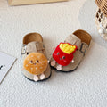 New children's birkenstock-style slippers - cartoon burger & fries design - spring/autumn outdoor wear - cute flat thick sole baby slippers