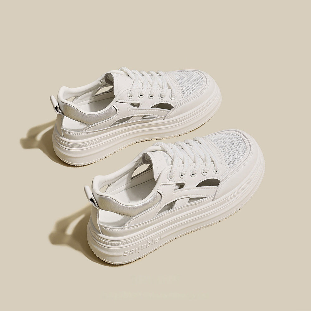 Breathable thin white shoes women's 2025 spring summer new arrivalplatform sole thick soleeasiest for matchcasualcut out sports shoes