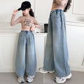 Girls' denim wide-leg pants - spring/autumn  new korean style casual trousers for children and teens - loose fit straight leg jeans