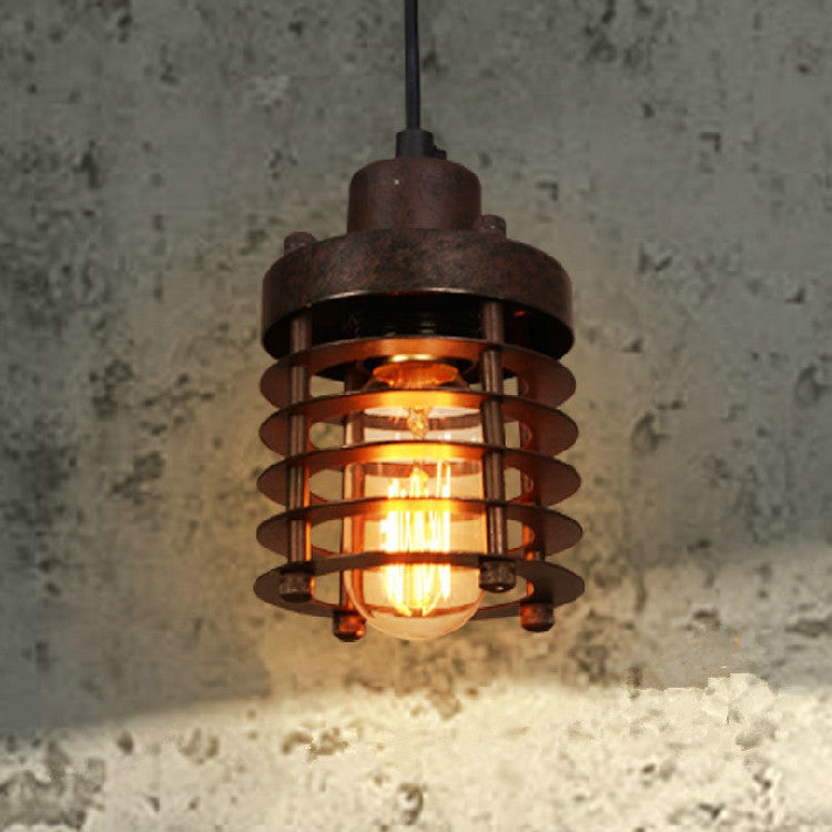 American industrial wind chandelier loft restaurant coffee shop retro wrought iron cage bar counter aisle entrance lighting indoor