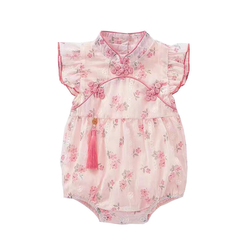 Baby rompers summer outfit  thin style girl's flutter sleeve triangle bodysuit summer crawling suit newborn onesie