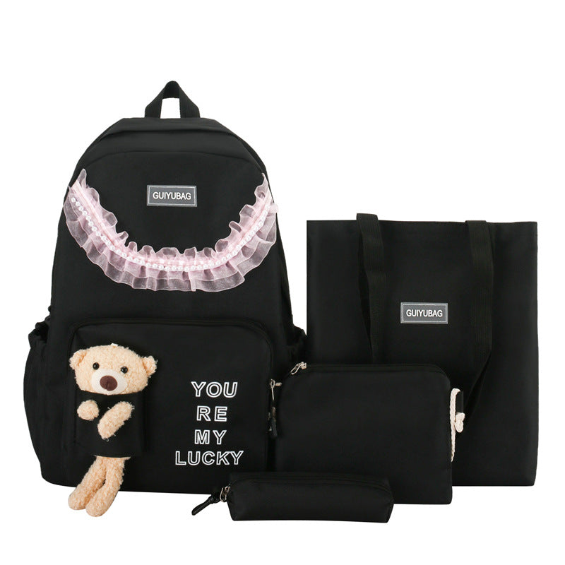 New Korean version of large-capacity student schoolbag cartoon cute bear doll girl backpack primary and secondary school backpack