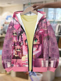 Kids' hoodie jacket, cross-border hot seller: cute cartoon print fashion zip-up hoodie for girls, dropshipping available