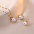 Pendant women's jewelry pearl gemstone diamond necklace earring set niche minimalist high-end design titanium steel jewelry