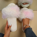 Cotton slippers for women, autumn and winter confinement, indoor home, fleece-linedheattech flip-flops, open long hair, thick sole fur shoes