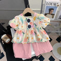 Girls' fashion set:  summer new arrival - stylish cartoon short-sleeve top and shorts two-piece outfit - wholesale supply