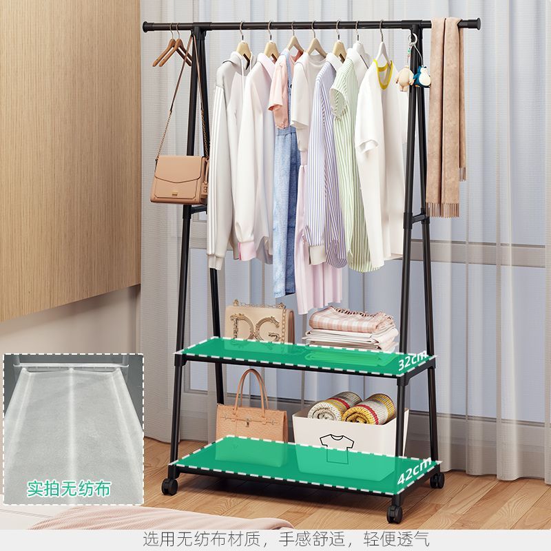 Simple coat rack floor-standing bedroom clothes rack movable thickened clothes drying rod small for home storage rack strong