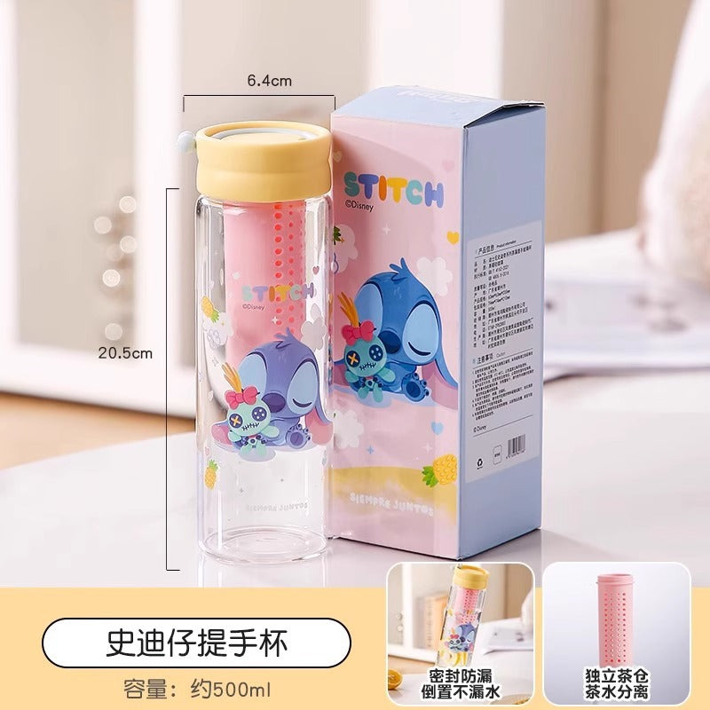 Stitch Glass Girls Large Capacity Cold Drink Fruit Teacup Stitch Drinking Tea Cup Independent Tea Warehouse with Straw