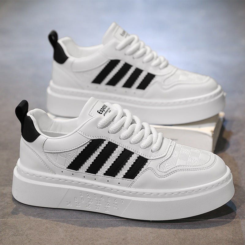 Men's white sneakers: spring breathable, trendy, casual, versatile, new 2026 height-increasing athletic skate shoes for students