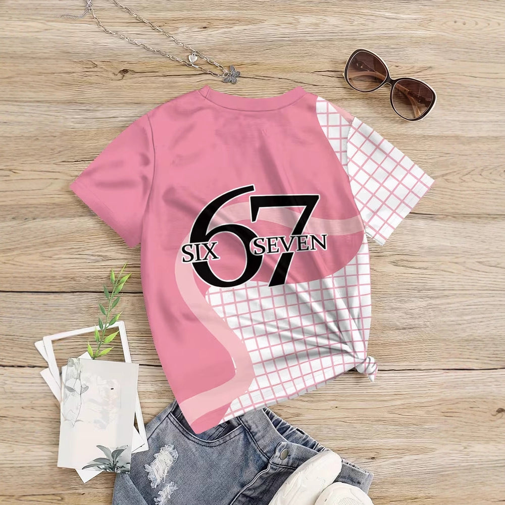 Kids' t-shirt, 67 elements, 3d digital print, summer girls' casual fashion crew neck short sleeve cartoon tee