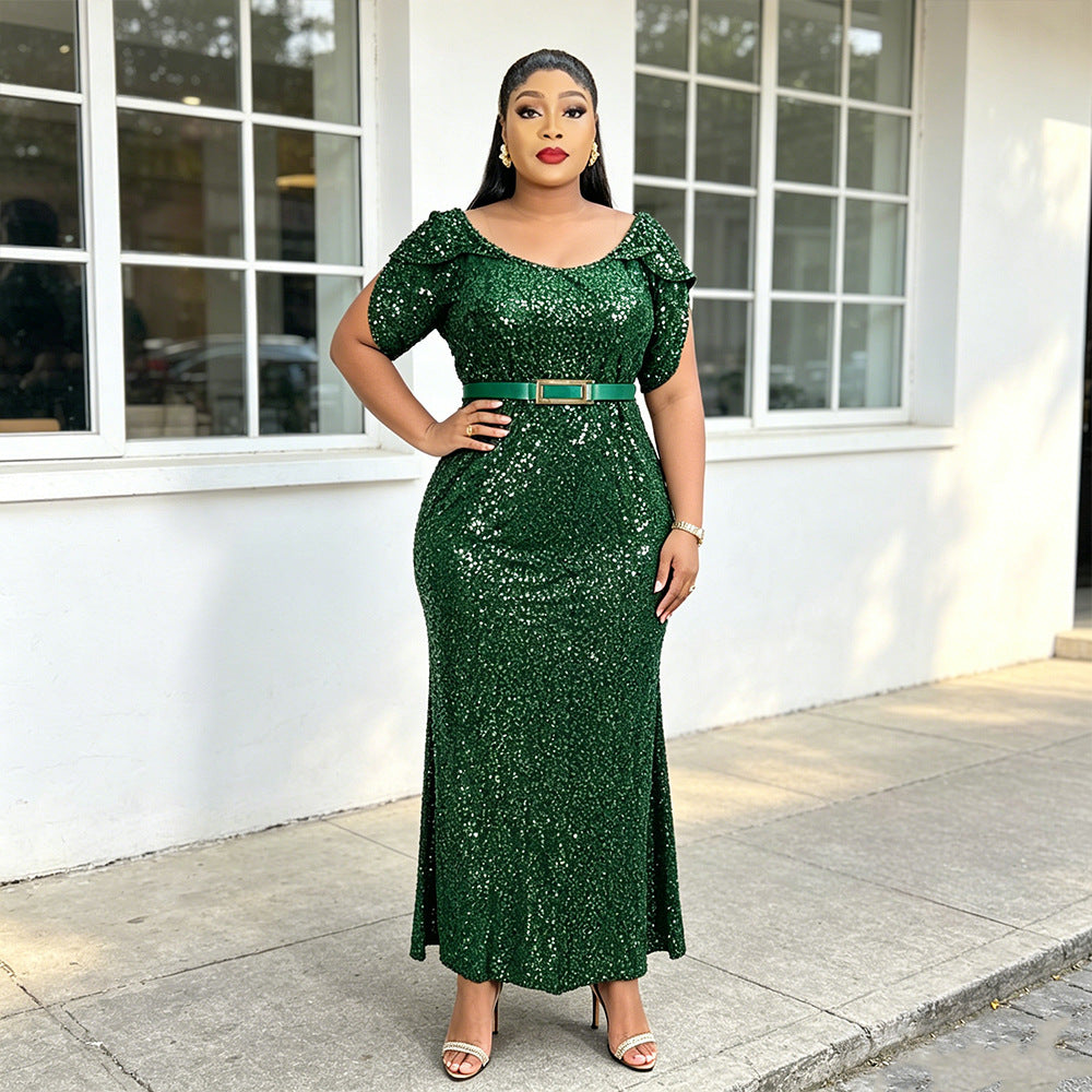 African, european, and american plus-size evening gowns for banquets, events, car shows, models, ceremonies, and hostesses - sequined, sexy, and slim-fitting dresses
