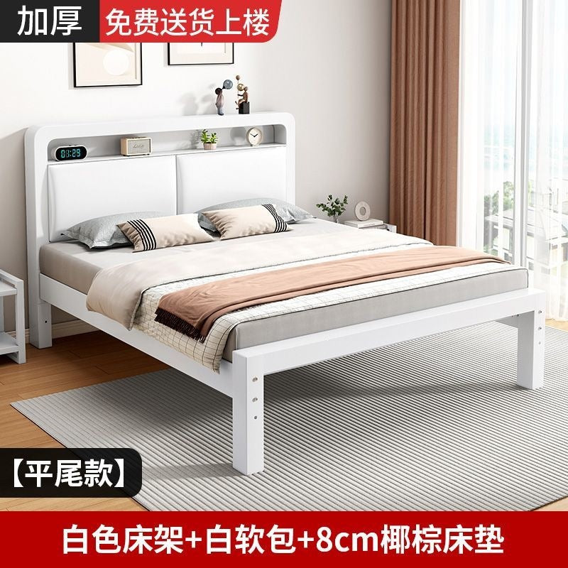 Wrought iron bed double bed for home bedroom kids small apartment single thickened reinforced iron frame bed soft package for rental room