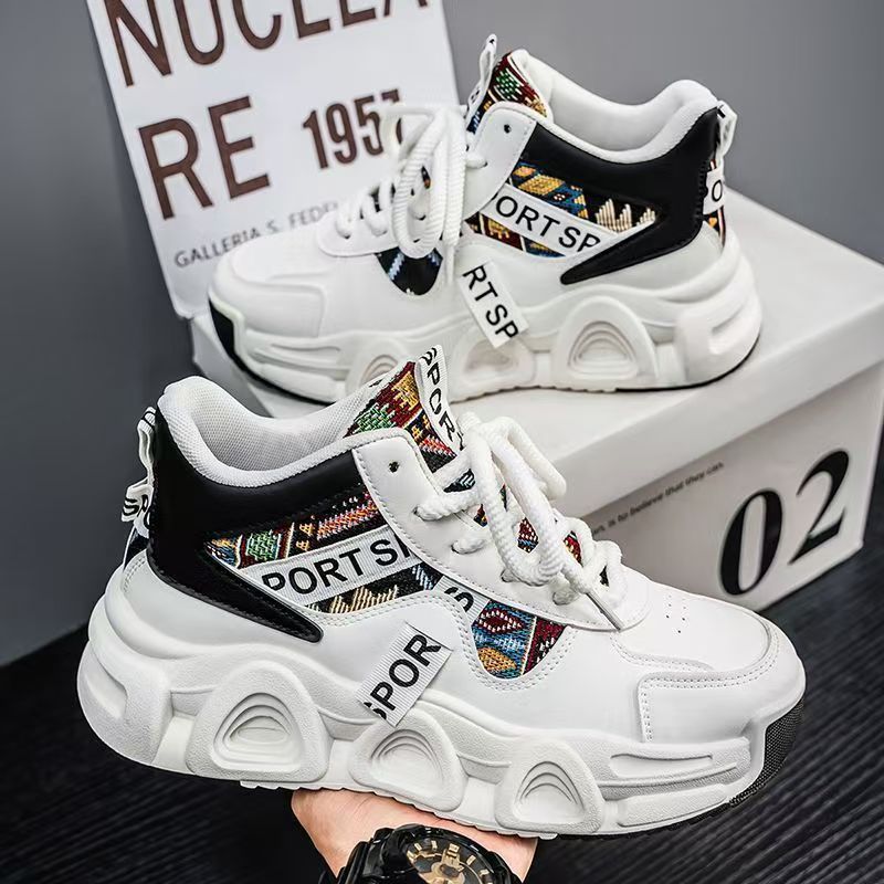 2025 spring new high-top breathable versatile casual men's shoes youth running thick-soled non-slip athletic dad shoes