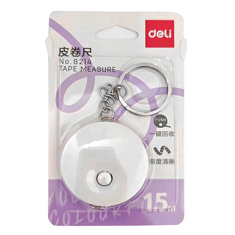 Deli 8214 tape measure, candy-colored keychain, tape measure 1.5 meters, clothing measure, soft measure, small tape measure, telescopic pull measure