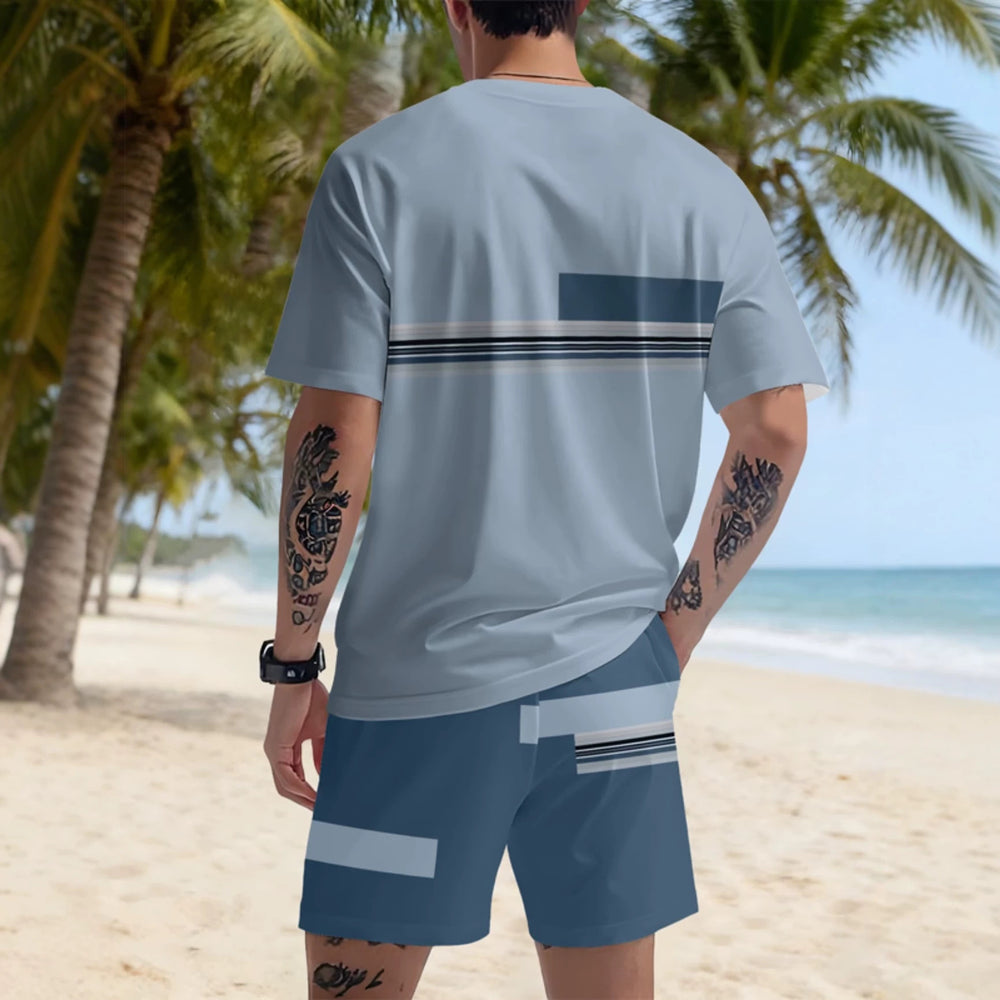 men's short-sleeve and shorts set, casual sportswear set, 3d printed cross-border hot seller, dropshipping available