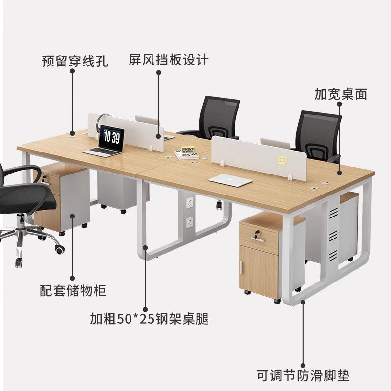 Minimalist office desk set for employees - available in 2, 4, and 6-seater configurations - includes desk and chair combination
