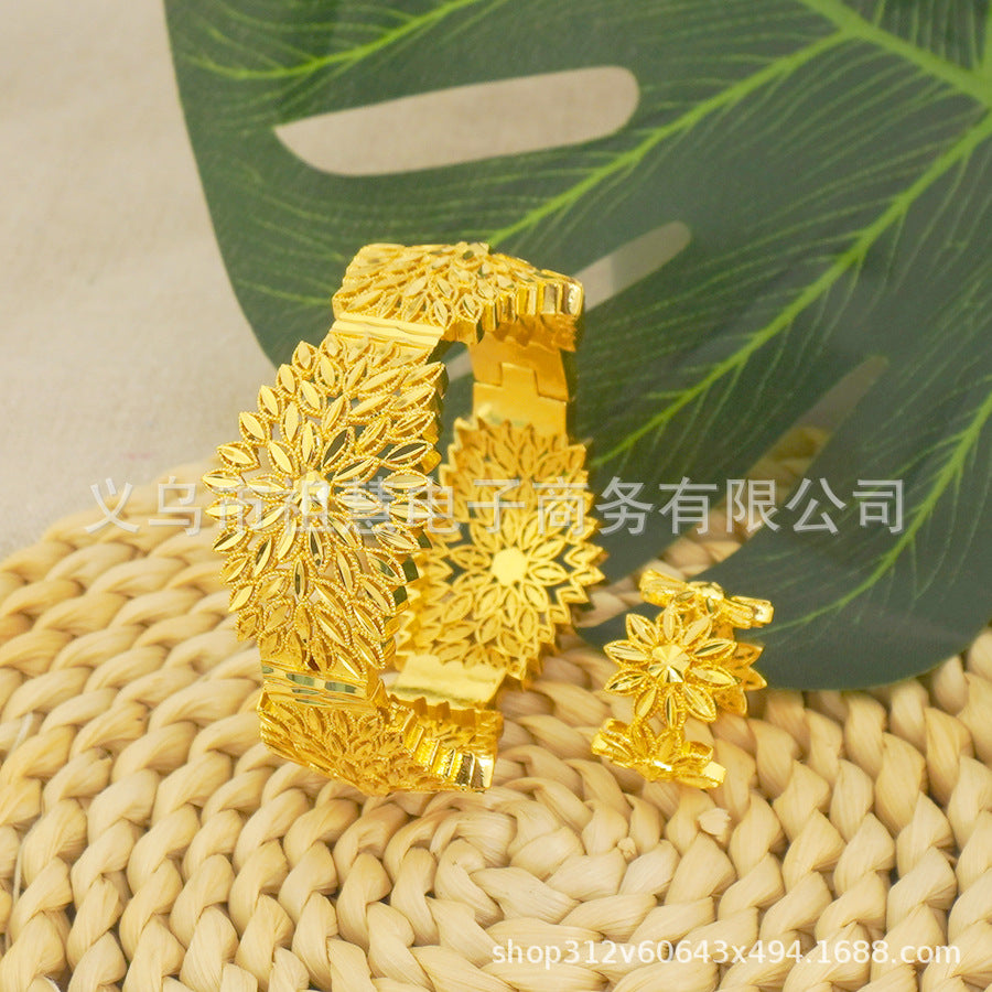 Dubai saudi arabian luxury copper bangle exquisite openwork leaf pattern bracelet ring ethiopian wedding party