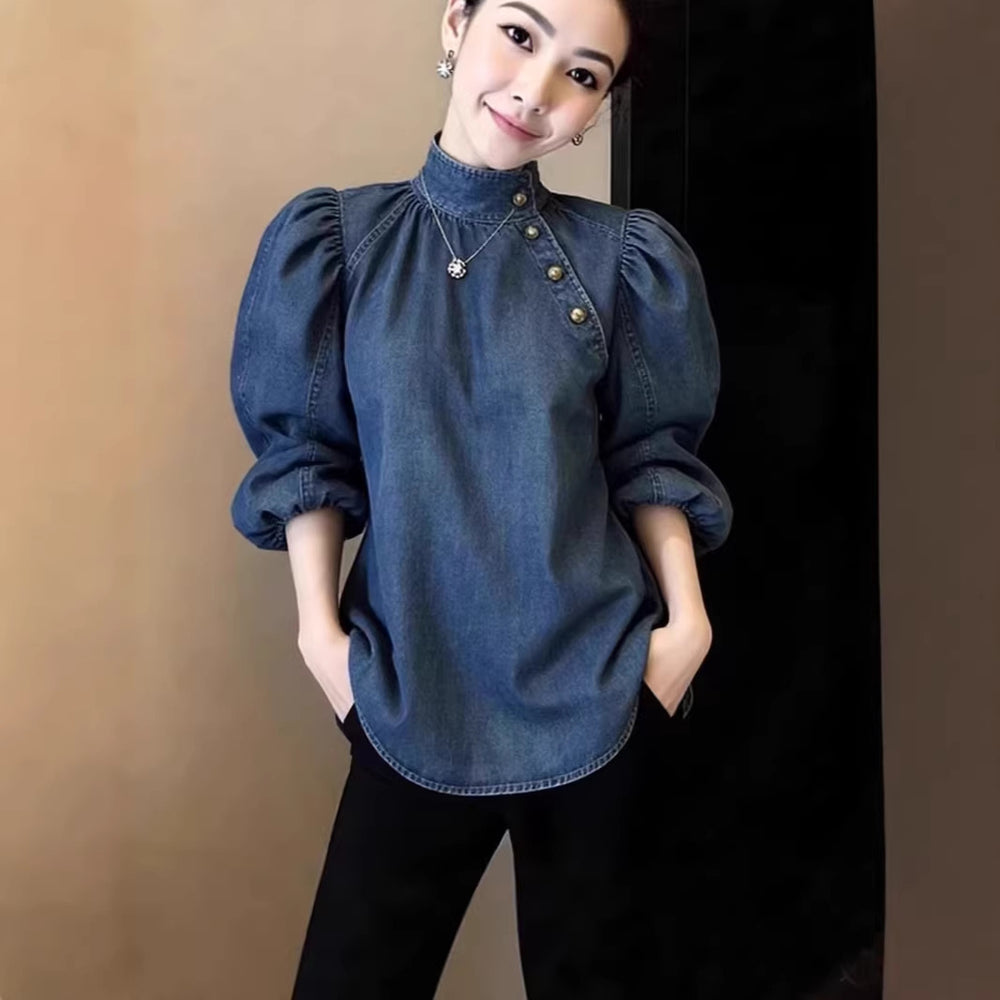 european and american new denim shirt for women, french style denim top, versatile niche design, all-match top for women