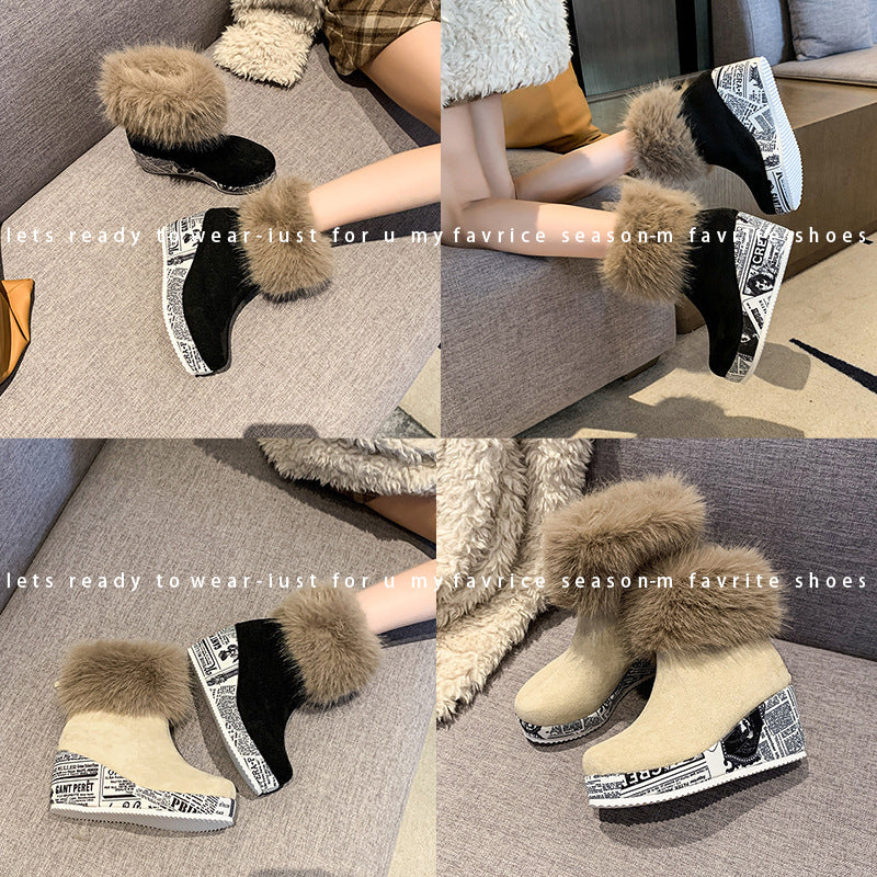 export snow boots: new winter collection - comfortable, sporty, casual cotton boots with platform wedge heel, thick sole, and fleece lining for women
