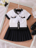 Kids clothing  cross-border new arrivalfashionspring & fallgirl white short-sleeved tops + skirt