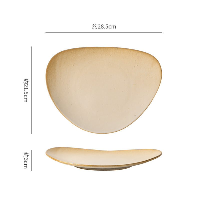 Creative stylish triangle stoneware dinner plate western food steak plate pasta plate cooking plate home practical large dish plate