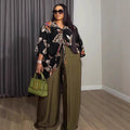 European and american cross-border women's clothing  summer new collection: casual plus size printed drawstring top and wide-leg pants set
