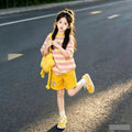 girls' dopamine dress set: trendy summer two-piece outfit - short sleeve top & shorts