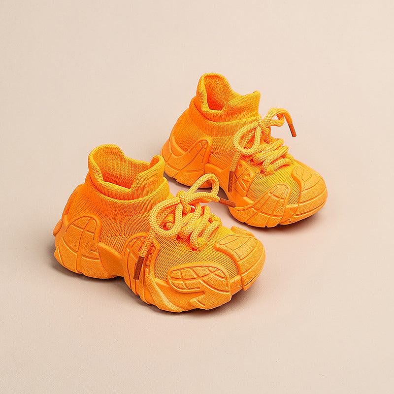 Kids' athletic shoes - spring/autumn boys' casual sneakers, mesh flyknit girls' sock shoes, baby white shoes, ages 1-7