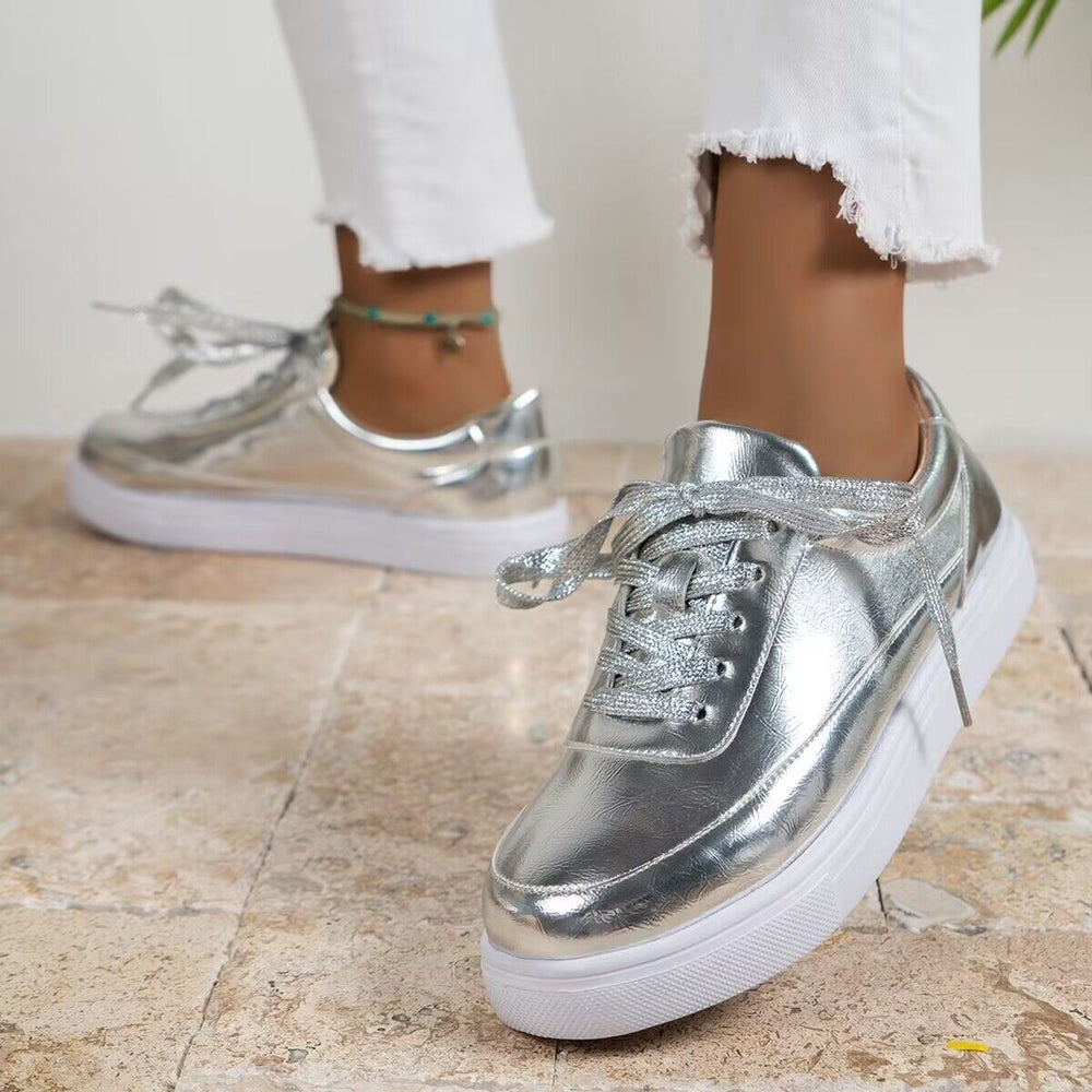 spring/autumn new collection: shiny platform crossover strap casual shoes - always in stock, women's plus size flat shoes