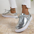 spring/autumn new collection: shiny platform crossover strap casual shoes - always in stock, women's plus size flat shoes