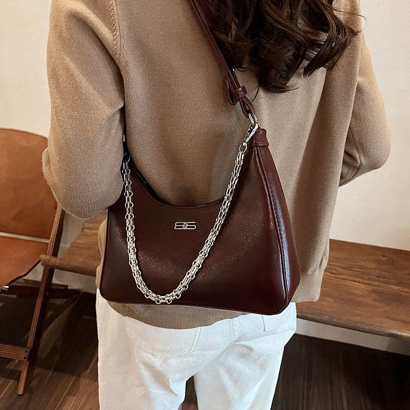 High sense popular underarm bag women's 2025 chain fashion burst pattern shoulder bag high sense casual messenger