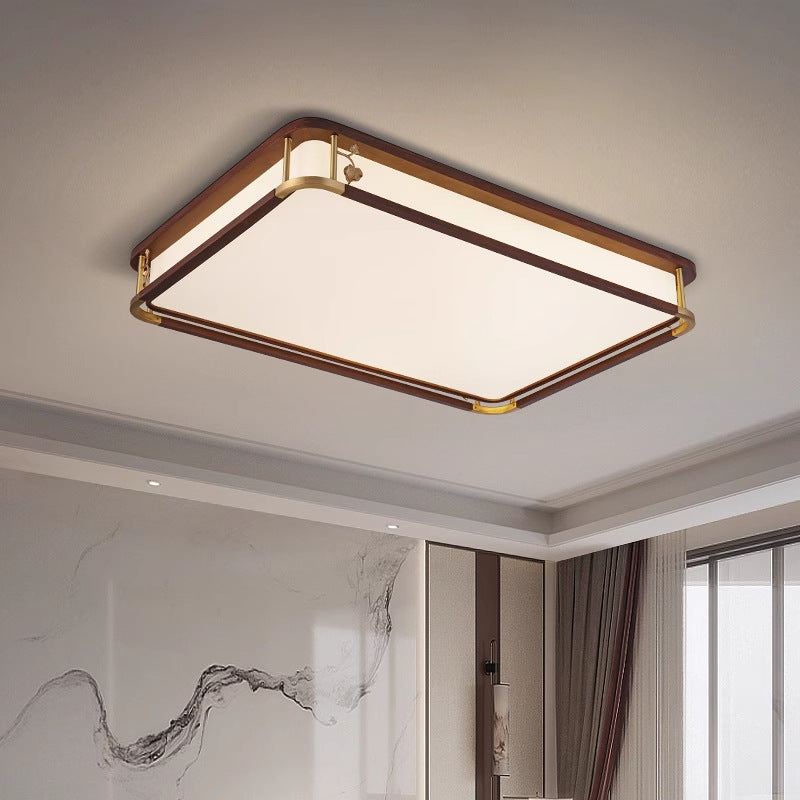 Chinese living room light ceiling light solid wood book master bedroom light LED rectangular walnut room dining room lighting