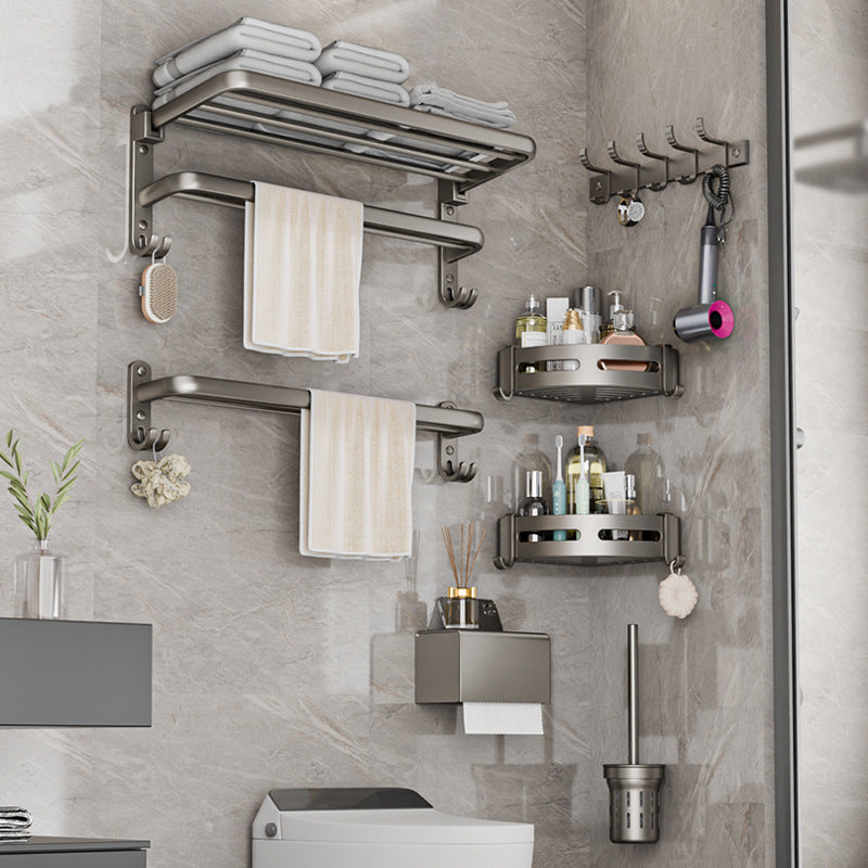 Space aluminum gun gray bath towel rack bathroom storage rack bathroom wall hanging bathroom towel rack suit no punching