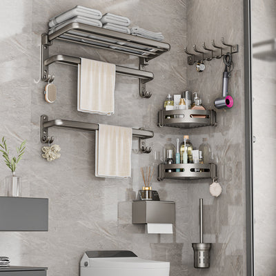Space aluminum gun gray bath towel rack bathroom storage rack bathroom wall hanging bathroom towel rack suit no punching
