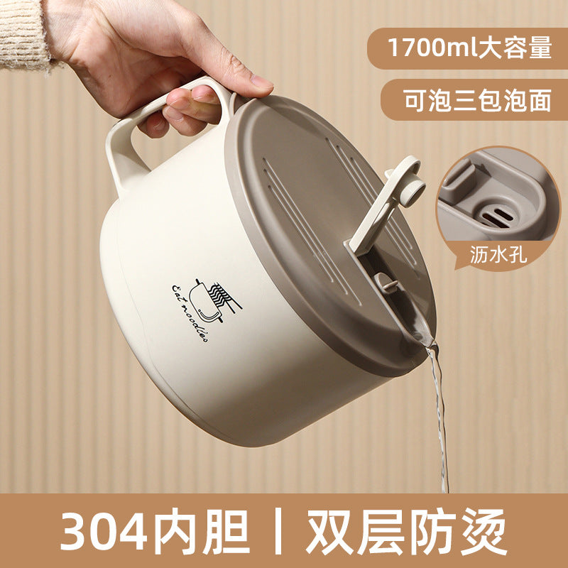 Student instant noodle bowl 304 stainless steel dormitory lunch box large capacity drainable round rice instant noodle bowl gift