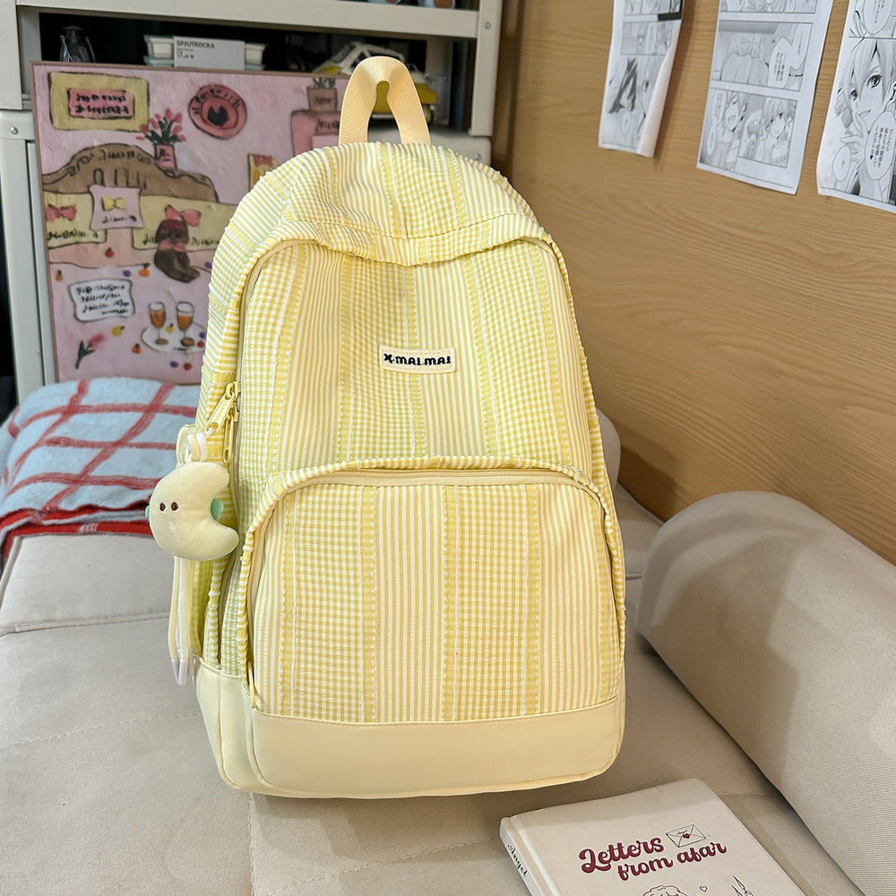 New sweetheart girl wavy plaid backpack - unique design, minimalist style, versatile and perfect for female college students