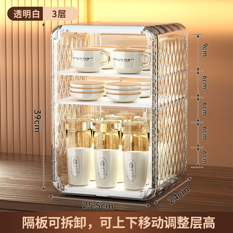 Water cup storage cabinet dust cup holder tea set tea cup holder mug desktop storage rack large capacity coffee cup storage