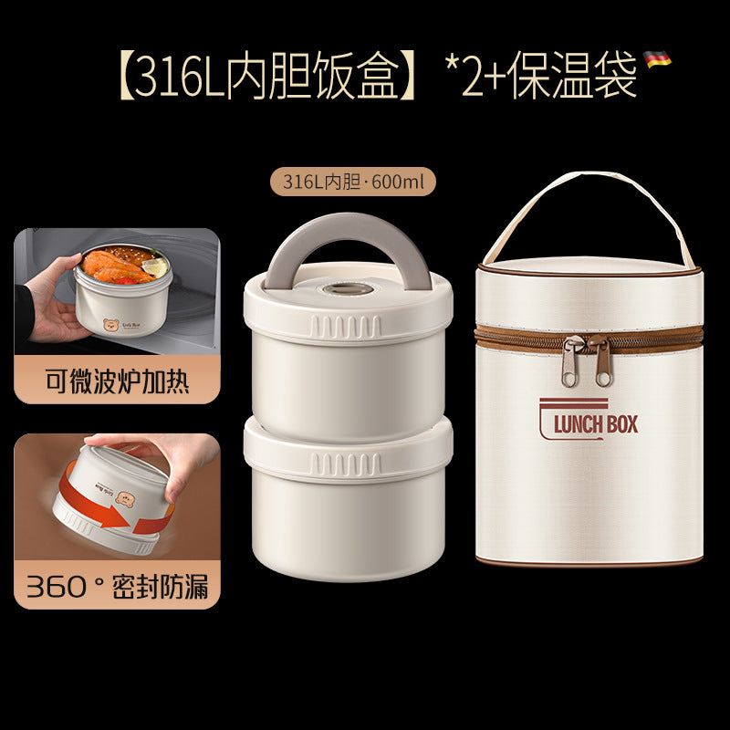 316L Stainless Steel Round Lunch Box Food Grade Sealed Fresh-keeping Box Microwave Heated Bento Box Set with Lid