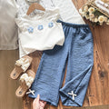 new cross-border summer children's clothing: european and american fashionable girls' floral top + refreshing wide-leg pants two-piece set
