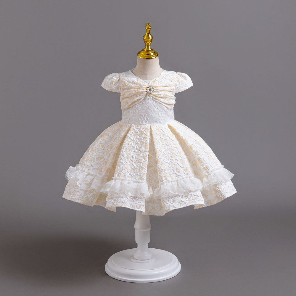 European and american new style airplane sleeve children's formal dress lace princess dress baby girl first birthday dress flower girl