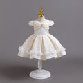 European and american new style airplane sleeve children's formal dress lace princess dress baby girl first birthday dress flower girl