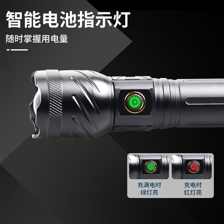 Cross-border new white laser USB charging long-range telescopic zoom LED strong light outdoor home super bright flashlight