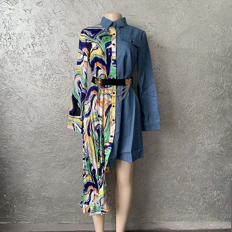 Source denim chiffon patchwork unique cutting fashionloose shirt dressfashion african plus size special price