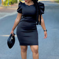 C8525  women's clothing  new bubble sleeve round neck solid color bodycon plus size slimming foreign trade dress