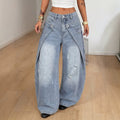 Fashionjeans women's sense of design deconstructed ripped loose pants high street hot girl washed high waistmopjeans