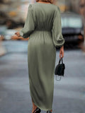 women's new slit dress - spring/summer lantern sleeve irregular long sleeve satin maxi dress