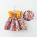 summer new arrival: girls' korean style floral flutter sleeve dress - princess dress with flutter sleeve patchwork and matching soft hat