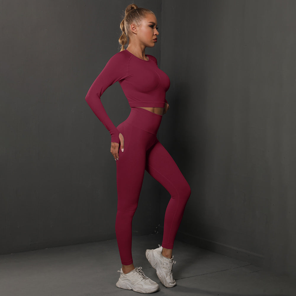 Ready-to-ship cross-border seamless peach lift butt lifting yoga set - women's two-piece activewear for running and fitness (us/eu style)